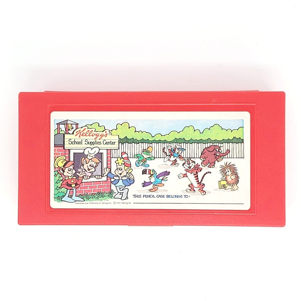 Kellogg's Vintage 1980 Pencil Case Red Plastic Empire Pencil Co Mascots Good
